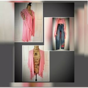 Tunic top vest long scarf tassel fringe duster layer Boho